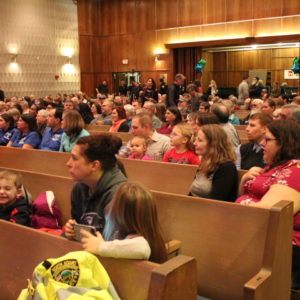 A large group gathers at MCLA for the 2019 MLK Day of Service